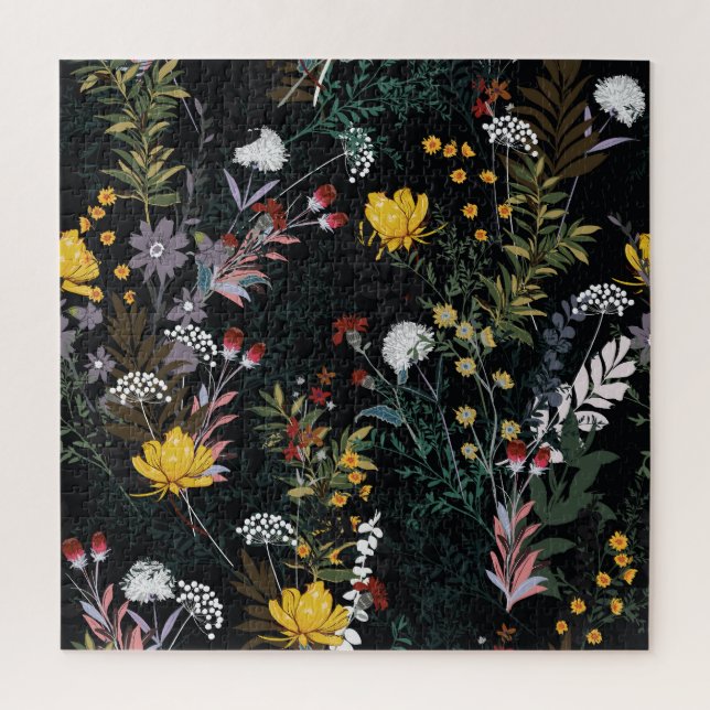 Dark Floral Garden: Blooming Night Pattern Jigsaw Puzzle (Vertical)