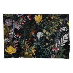 Dark Floral Garden: Blooming Night Pattern Pillowcase