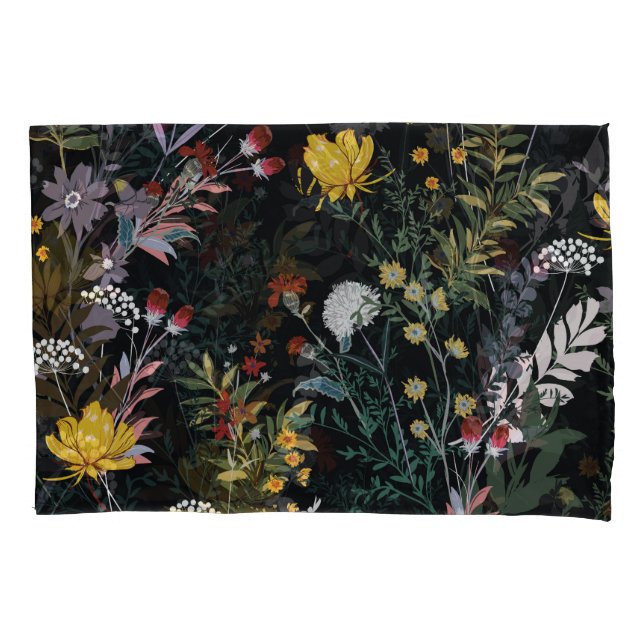 Dark Floral Garden: Blooming Night Pattern Pillowcase (Front)