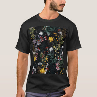 Dark Floral Garden: Blooming Night Pattern T-Shirt