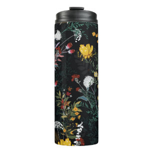 Dark Floral Garden: Blooming Night Pattern Thermal Tumbler