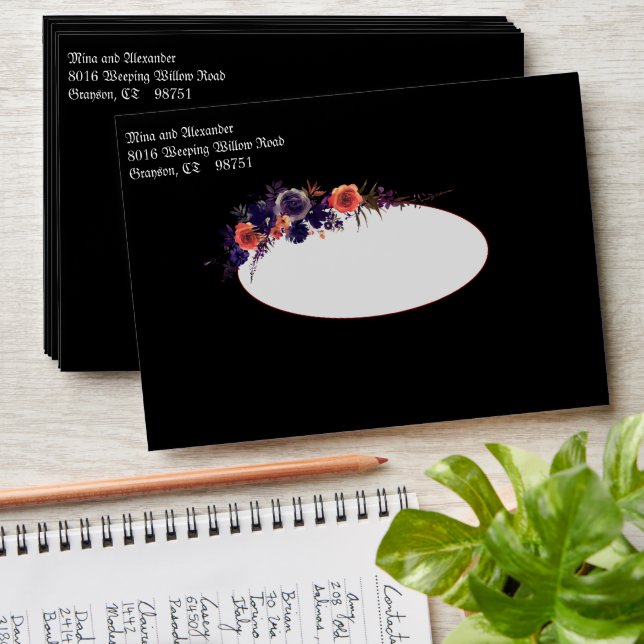 Dark Floral Goth Fall Wedding Envelope (Stacked)