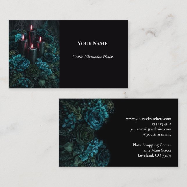 Dark Floral Gothic Alternative Florist Business Card (Front/Back)