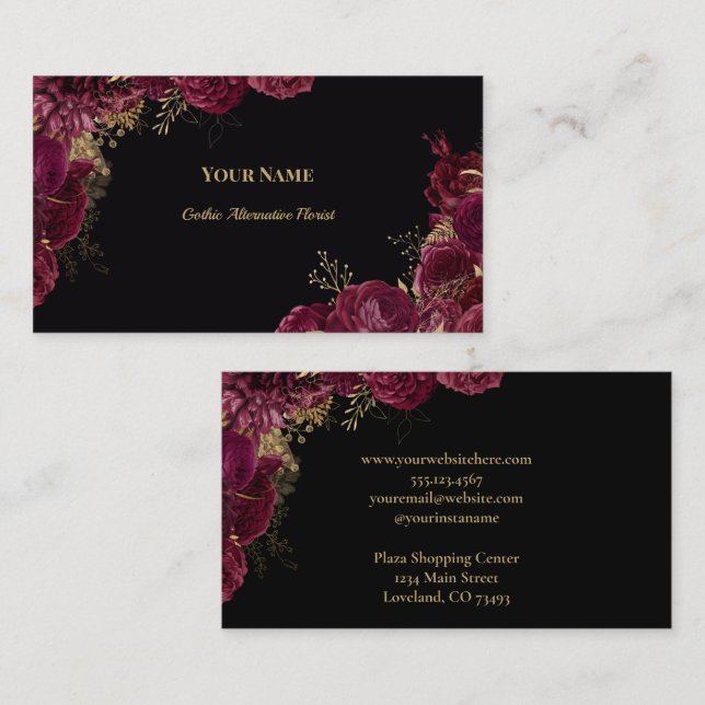 Dark Floral Gothic Alternative Florist Business Card (Front/Back)