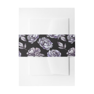 Dark Floral Gothic Black Purple Halloween Wedding Invitation Belly Band