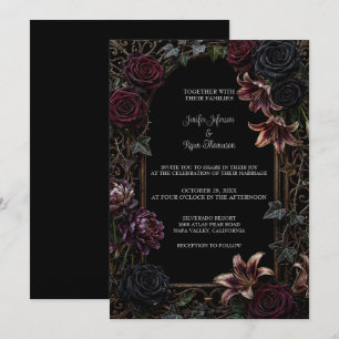 Dark Floral Gothic Halloween Wedding Invitation