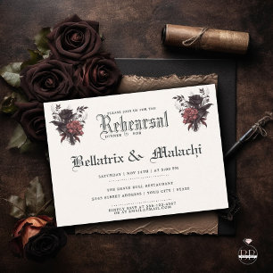 Dark Floral Gothic Rehearsal Dinner  Invitation