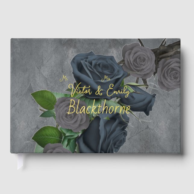 Dark Floral Gothic Style Wedding Foil Guestbook (Front)