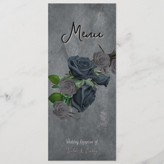 Dark Floral Gothic Style Wedding  Menu (Front)