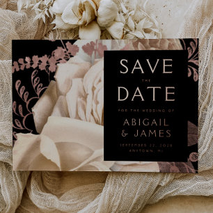 Dark Floral Ivory Rose Gold Wedding Save the Date