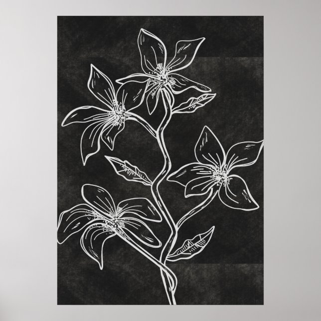 Dark Floral Lime Wash Modern Poster (Front)
