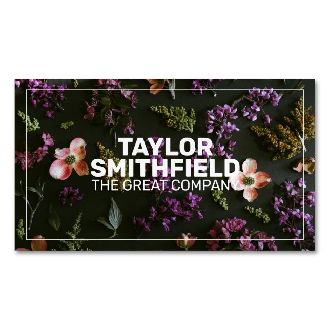 Dark Floral Minimal Botanical Trendy Magnetic Business Card (Front)