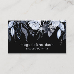 Dark Floral Modern Watercolor on Black Business Card