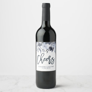 Dark Floral Modern Watercolor Wedding Cheers Wine Label