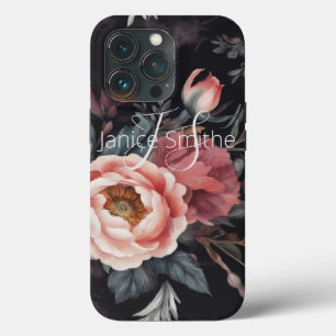 Dark Floral Monogram iPhone 13 Pro Case