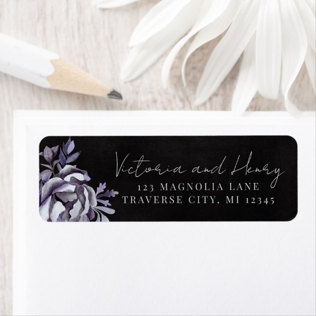 Dark Floral Moody Gothic Wedding Return Address Label (Insitu)