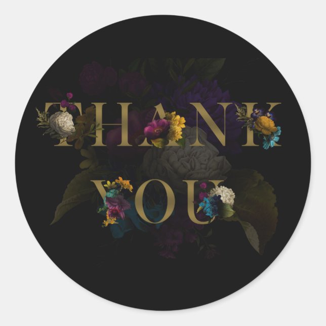 Dark Floral Moody Monogram Thank You Sticker (Front)