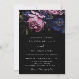 Dark Floral Moody   Photo Wedding Invitation