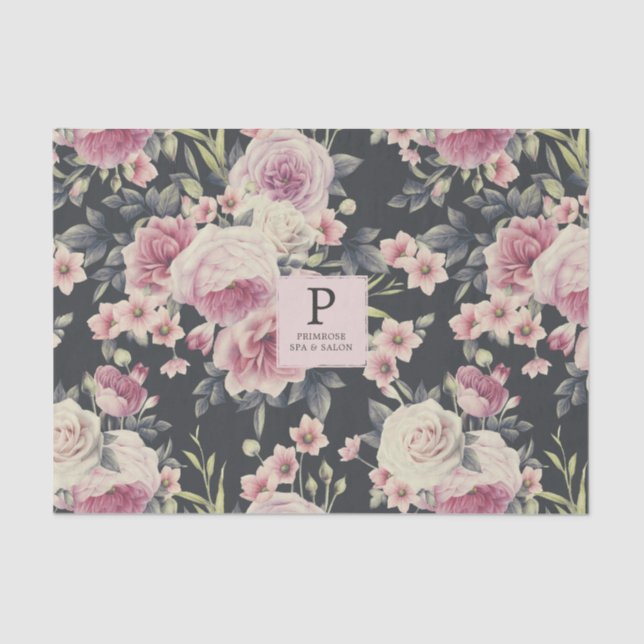 Dark Floral on Black | Logo Tissue Paper (Front)