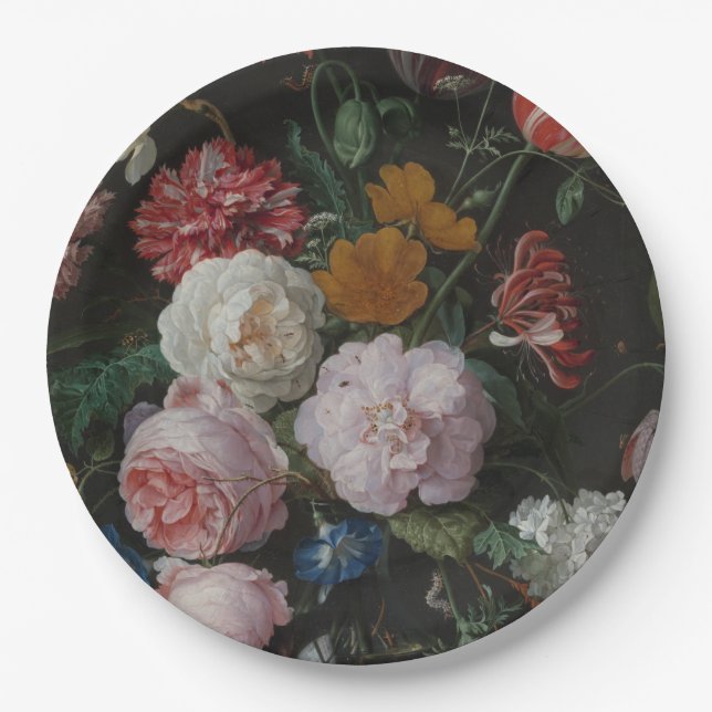 Dark Floral  Paper Plate (Front)