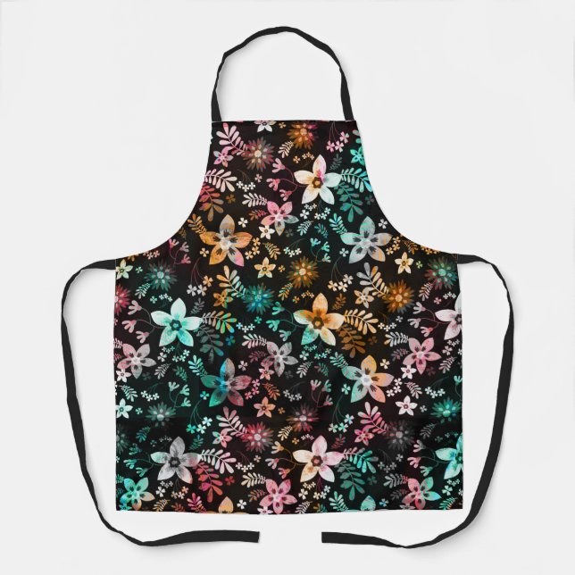 Dark Floral Pattern - Edelweiss Flower Geometric Apron (Front)