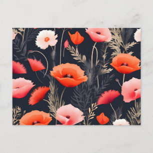 Dark Floral Pattern with Poppies Postcard
