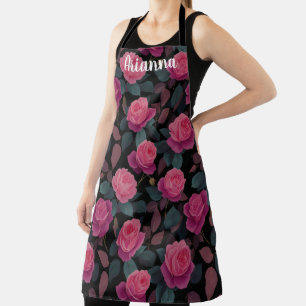 Dark Floral Pink Rose Pattern Custom Apron