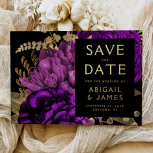 Dark Floral Purple Gold Wedding Save the Date