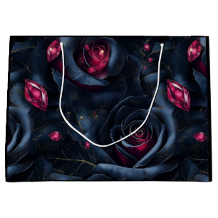 Dark Floral Seamless Pattern -Black Roses and Ruby Large Gift Bag