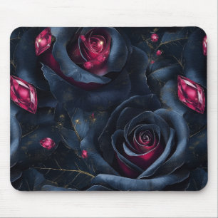 Dark Floral Seamless Pattern -Black Roses and Ruby Mouse Pad