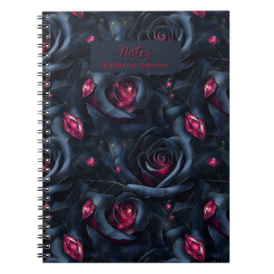 Dark Floral Seamless Pattern -Black Roses and Ruby Notebook