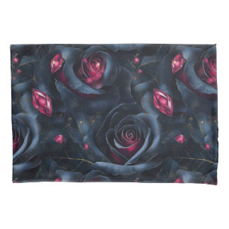 Dark Floral Seamless Pattern -Black Roses and Ruby Pillowcase