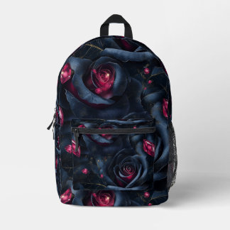 Dark Floral Seamless Pattern -Black Roses and Ruby Printed Backpack