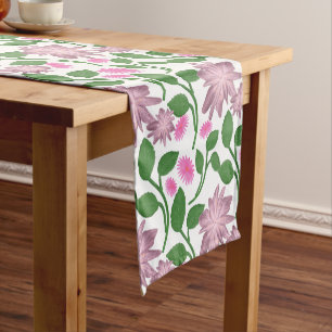 Dark Floral Seamless Pattern Pink Flowers Green Le Short Table Runner