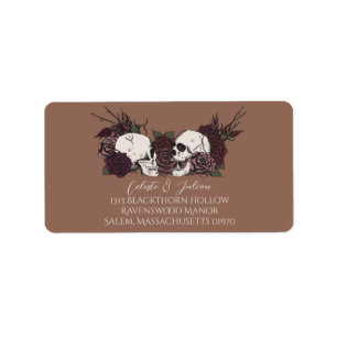 Dark Floral Skull Brown Return Address Label