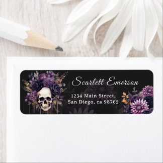 Dark Floral Skull Gothic Bridal Shower Address Return Address Label