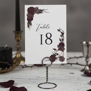 Dark Floral Skull Gothic Wedding Table Number Card