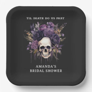 Dark Floral Skull Halloween Bridal Shower Paper Plate