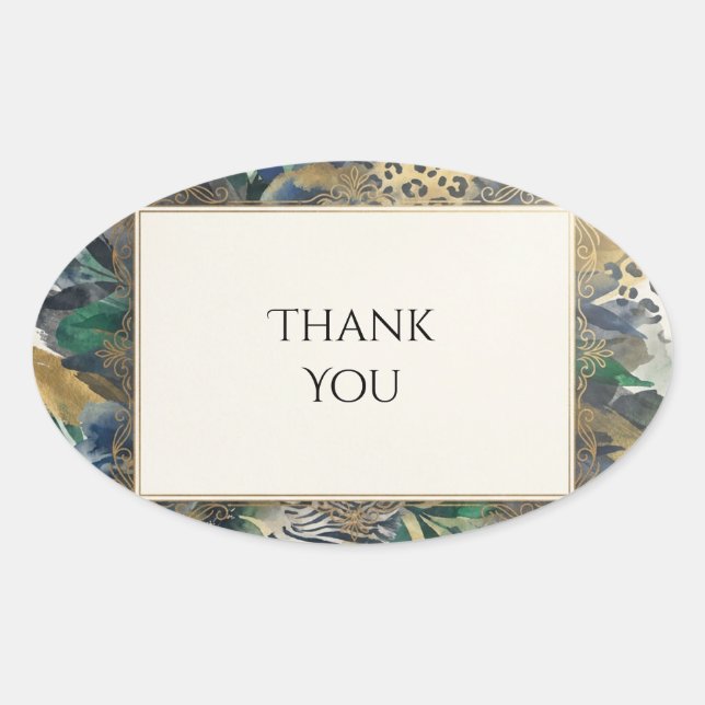 Dark Floral Thank You Oval Sticker (Front)