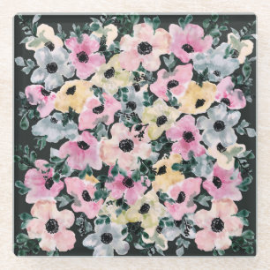 Dark floral watercolor: beautiful print. glass coaster