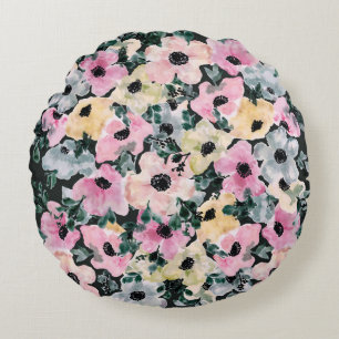 Dark floral watercolor: beautiful print. round cushion