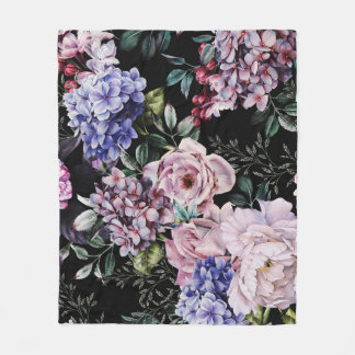 Dark Floral Watercolor Seamless Design Fleece Blanket