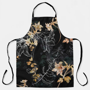Dark Floral: Watercolor Seamless Painting. Apron