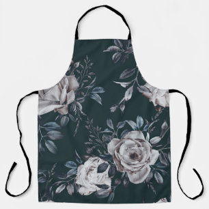 Dark floral watercolor, seamless pattern apron