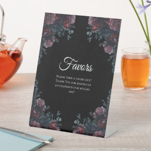Dark Floral Wedding Gothic Black Elegant Favours Pedestal Sign
