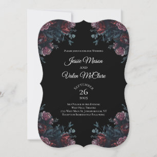 Dark Floral Wedding Gothic Black Elegant Invitation