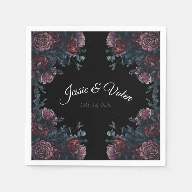 Dark Floral Wedding Gothic Black Elegant Napkin (Front)