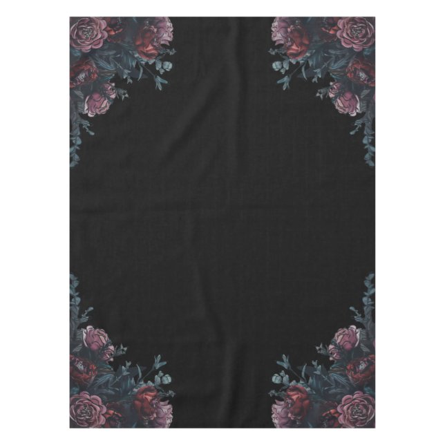 Dark Floral Wedding Gothic Black Elegant Tablecloth (Front)