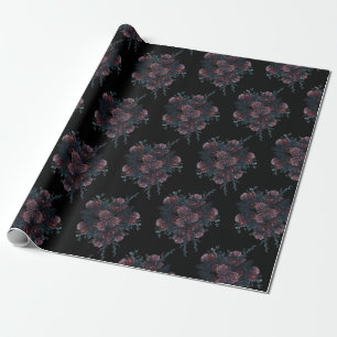 Dark Floral Wedding Gothic Black Wrapping Paper