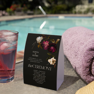 Dark Floral Wedding Program Elegant Burgundy